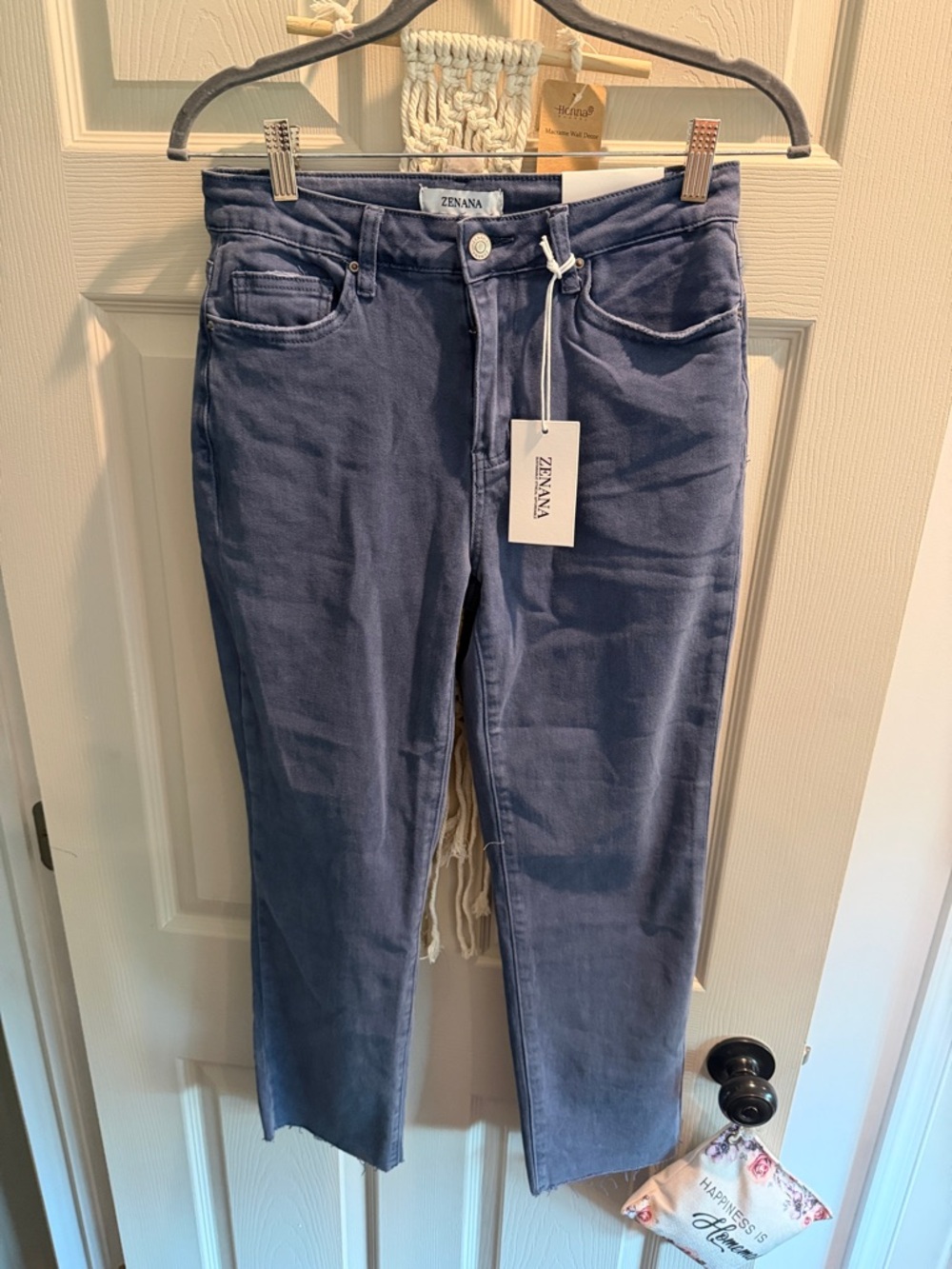 Zenana Outfitters Cropped Skinny Fray Hem Jeans — Slate Blue Size Medium